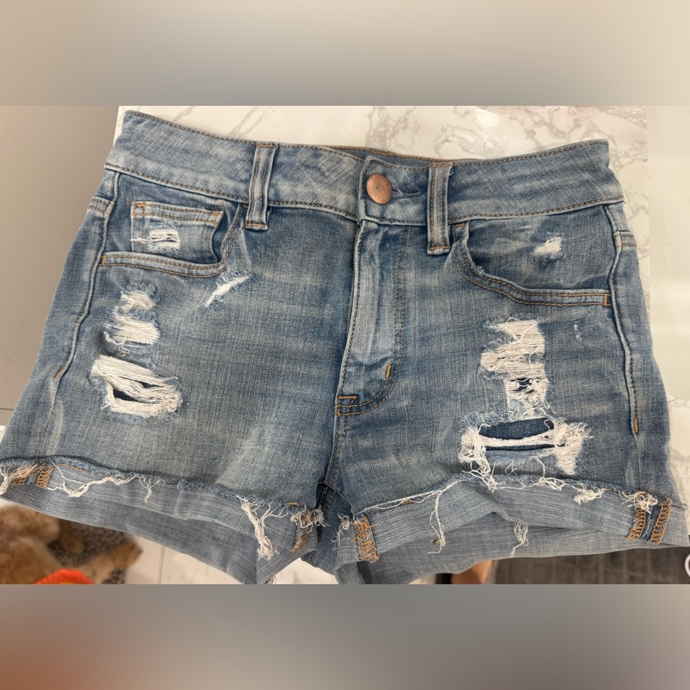 American Eagle Outfitters Blue Distressed Jean Shorts